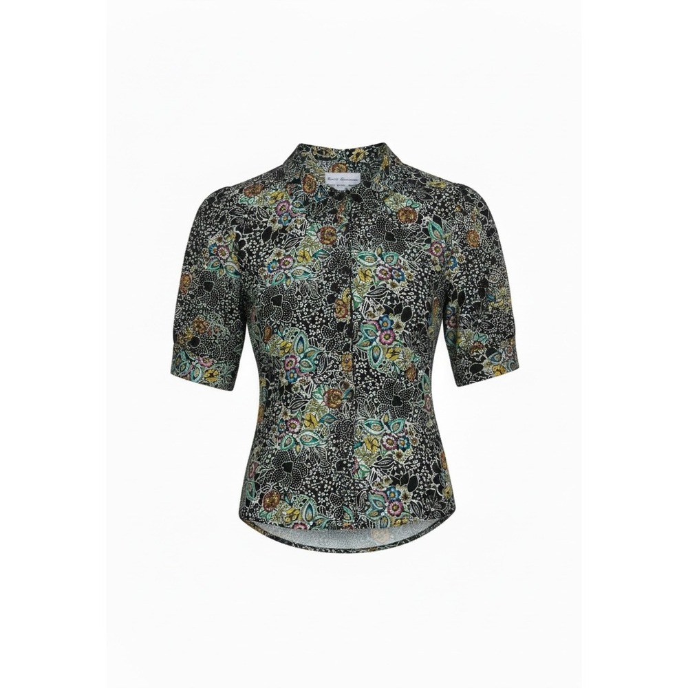 Hattie Carnegie  Women Floral Paisley Short Sleeve Button Down Shirt 100%silk